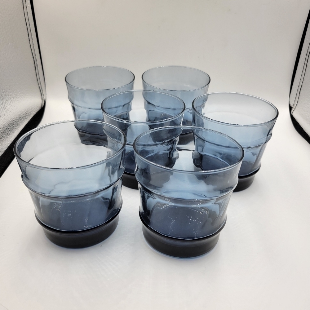 Vintage Libbey Bamboo Bash Blue Rocks Glasses 8 Oz - set of 6